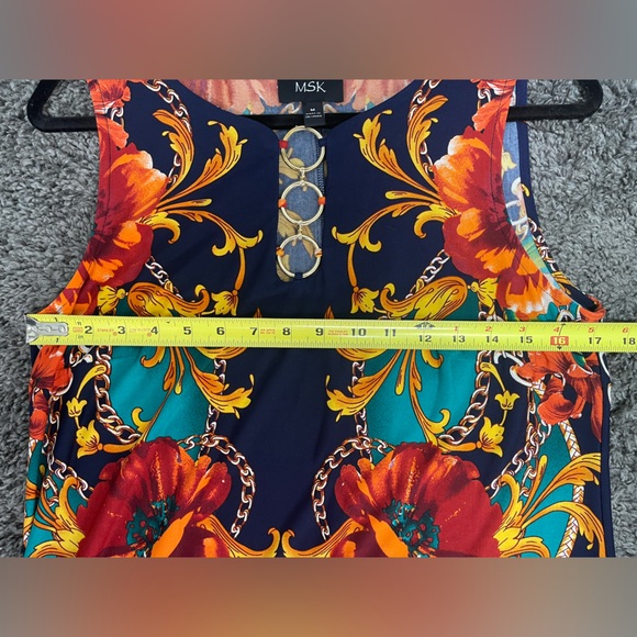 MSK Navy orange red Teal chain and floral print sleeveless dress women’s size M - Picture 14 of 16